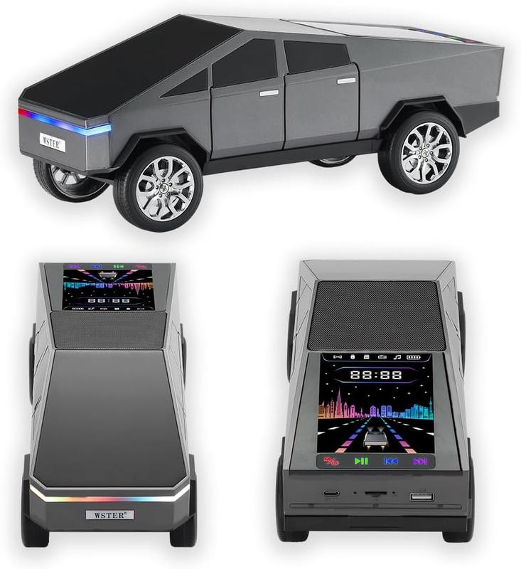 WS-580 Bluetooth Pickup Truck Speaker with Display Screen, HD Sound, TWS Pairing, FM Radio, Hands-Free Calling, LED Party Lights, Gray