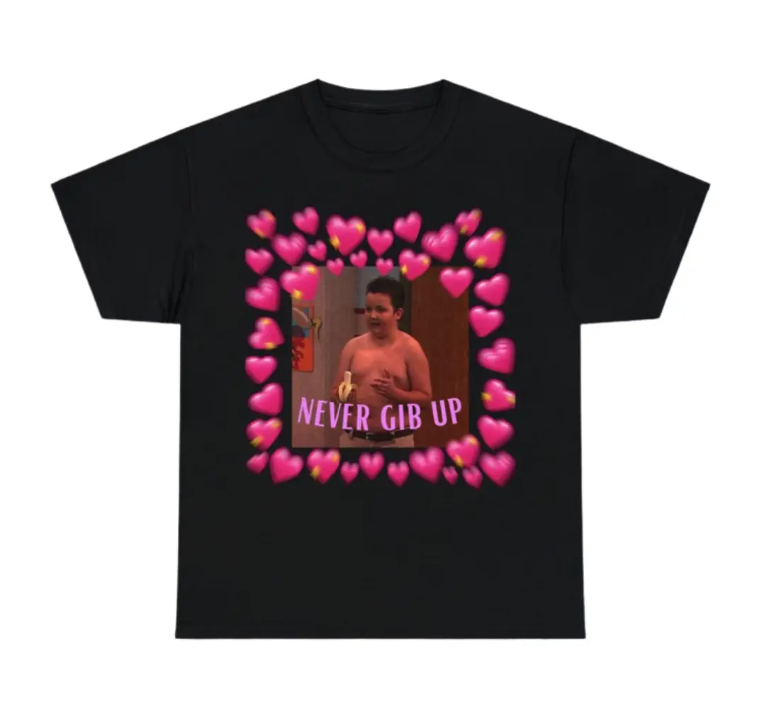 Never Gib Up - ICarly T-Shirt - Funny Gibby Meme TShirt - Gift Shirt For Friends
