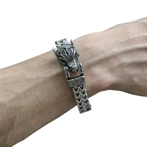 GTHIC Celtic Wolf Stainless Steel Animal Bracelet for Men Biker Jewelry Daily Wear Birthday Gifts