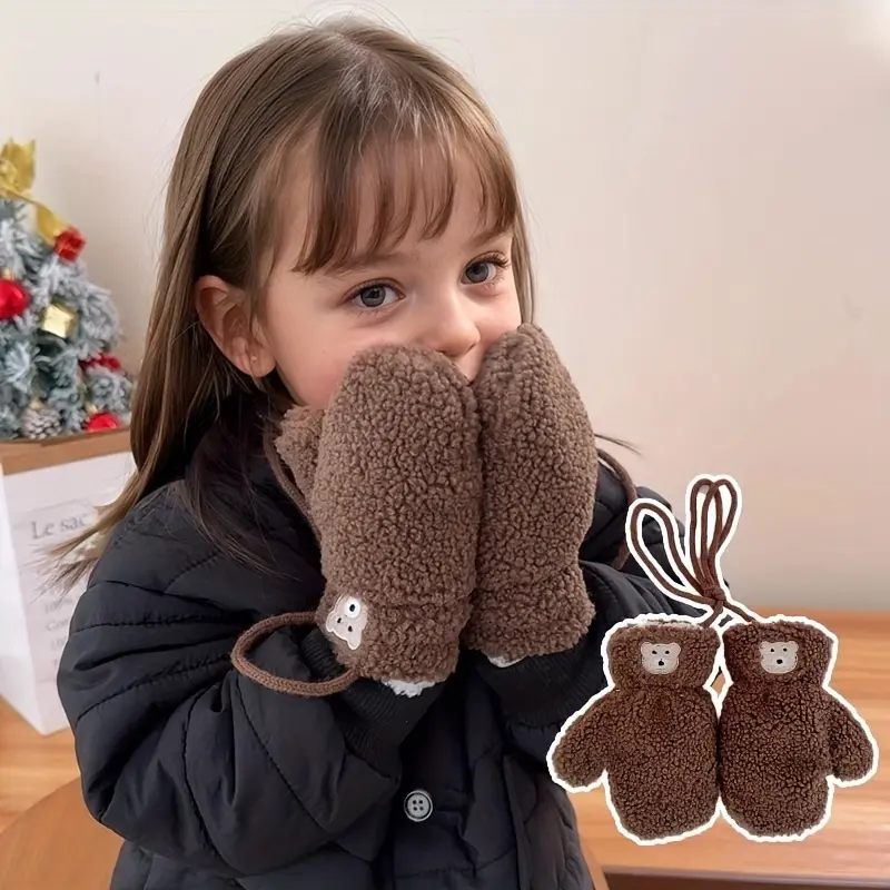 KN【Brown】 Cute Bear Hanging Neck Gloves