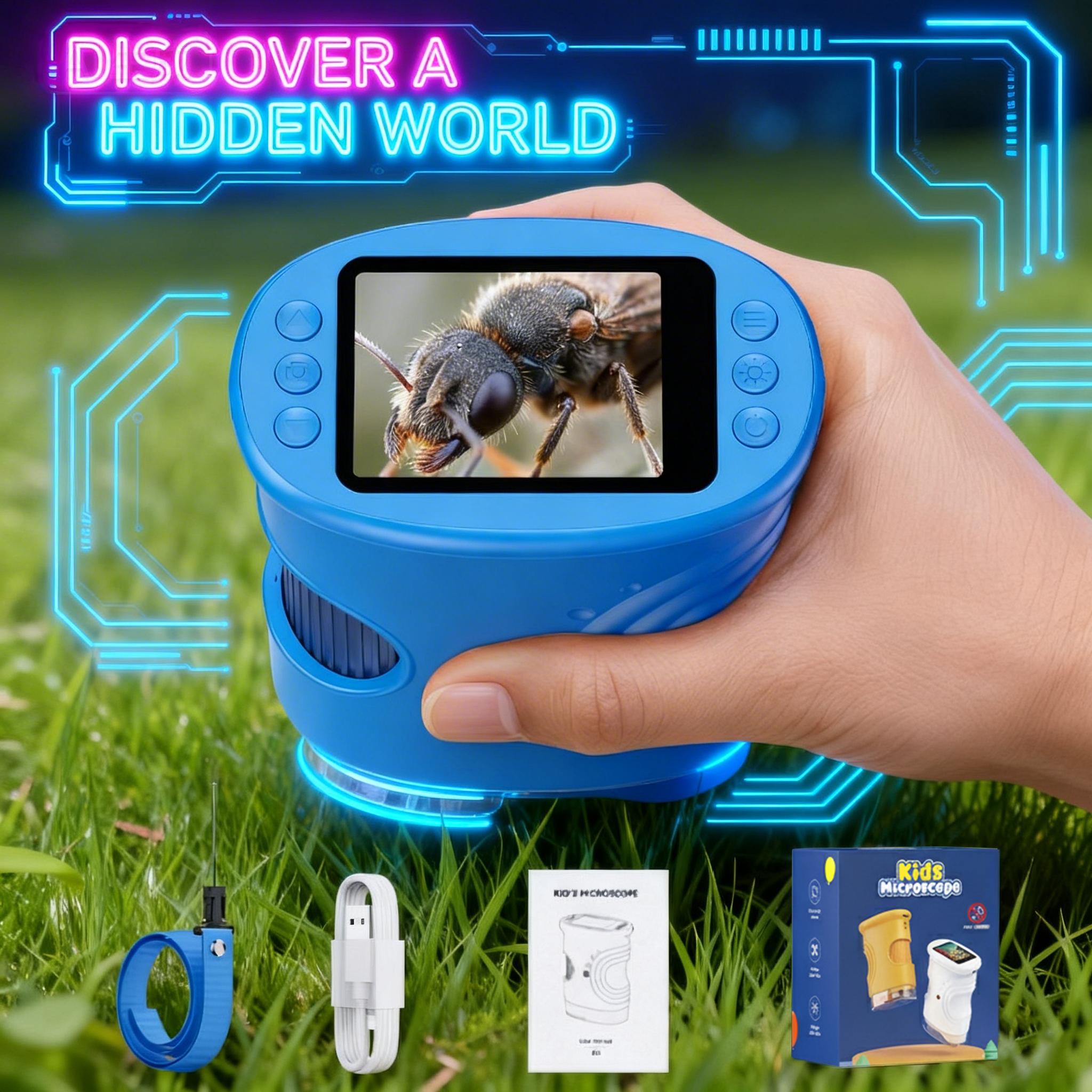 【2026 Upgrade】 1000X Handheld Microscope for Kids with 4K 2.0" Screen, Photo & Video Camera, Rechargeable and Portable, a Fun STEM Gift & Birthday Present for Ages 3+
