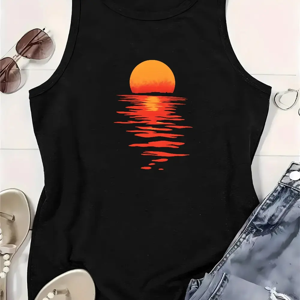 Retro Sunset Reflection Print Tank Top Retro Sunset Reflection Print Tank Top