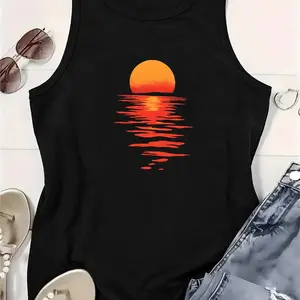 Retro Sunset Reflection Print Tank Top