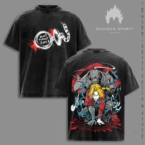 Fullmetal Alchemist Brotherhood Arc Alchemy Duo, FMA Washed T-Shirt, Vintage Anime Tee, Blood Seal Transmutation Design, Oversize Streetwear Shirt, Brotherhood Journey Graphic Tee