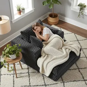 [US Stock] 47" Midnight Black Bubble Cloud Chair Ultimate Gaming Lounge Sofa | Stain-Resistant Memory Foam Floor Couch for Bedroom