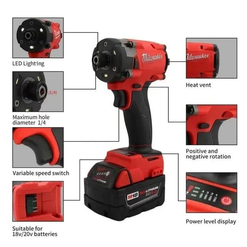 2Pcs for Auto Mechanics & DIY Lovers,Milwaukee 18V Brushless Combo,1/2" Driver,4500RPM,300N Torque,3-in-1 Mode,Forward Reverse Adjustable,Fit M18 DCF880 Battery,for Auto Repair,Garage & Home Construction,Cordless Impact Wrench Drill Kit