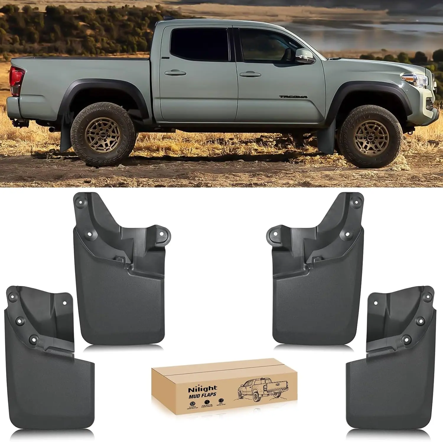 Nilight Heavy-Duty Mud Flaps & Splash Guards Protector for Toyota Tacoma 2016-2023, No-Drilling Precision Fit, Front and Rear Set, Car Exterior Accessories