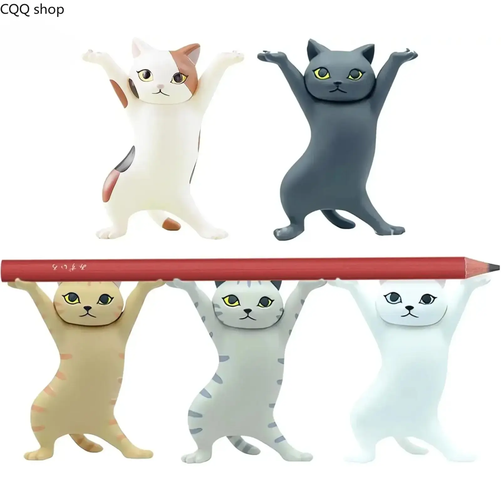 5Pcs PVC Dancing Cat Figurine Holder - Dual Pen & Airpod Stand, Kawaii Desk Decor for Girls, Lightweight Creative Tabletop Ornament for Office Use