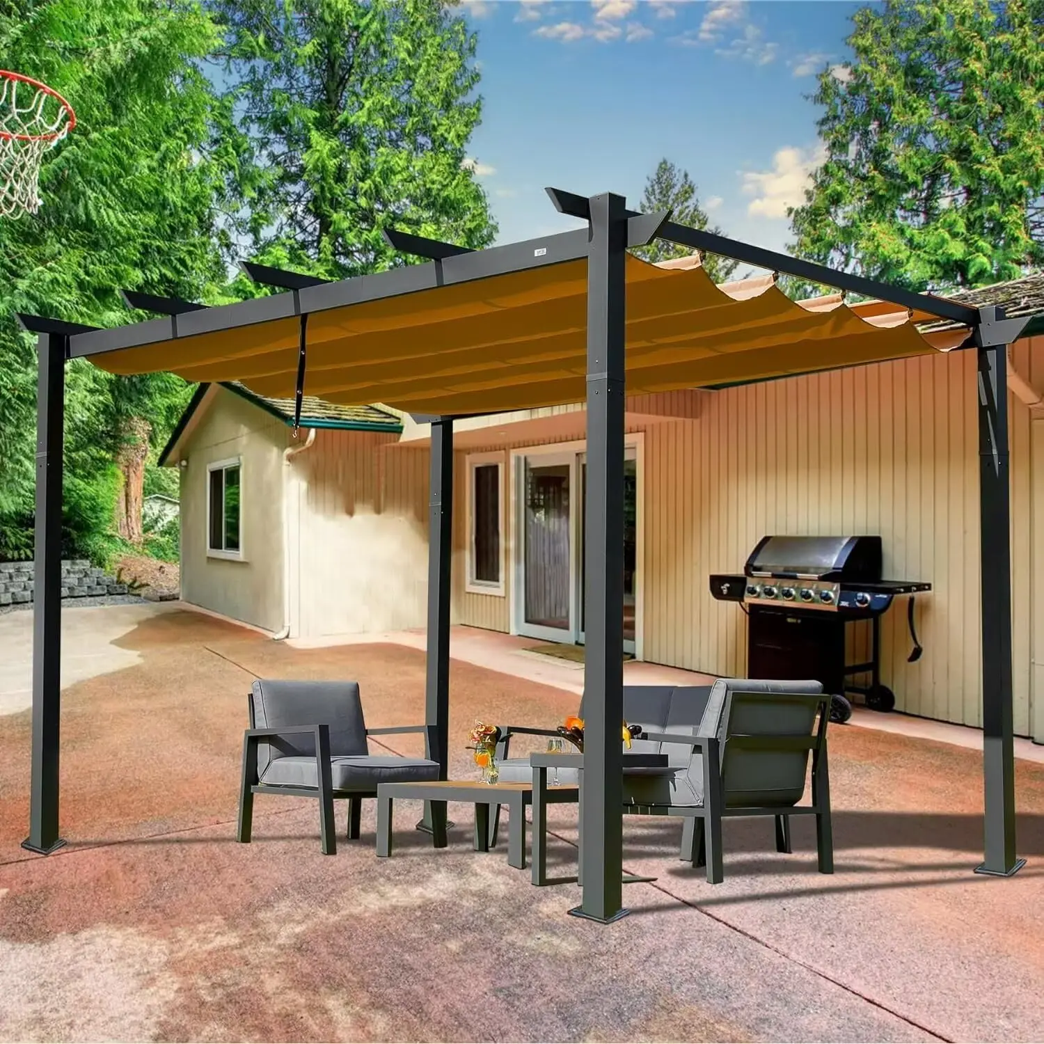Domi Outdoor Living Outdoor Retractable Pergola with Weather-Resistant Canopy Aluminum Garden Pergola Patio Grill Gazebo for Courtyard