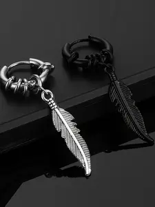 Fashionable Jewelry Stainless Steel Feather Dangling Earrings Set, Unisex Daily & Party Wear, Perfect Birthday Gift for Family & Friends
