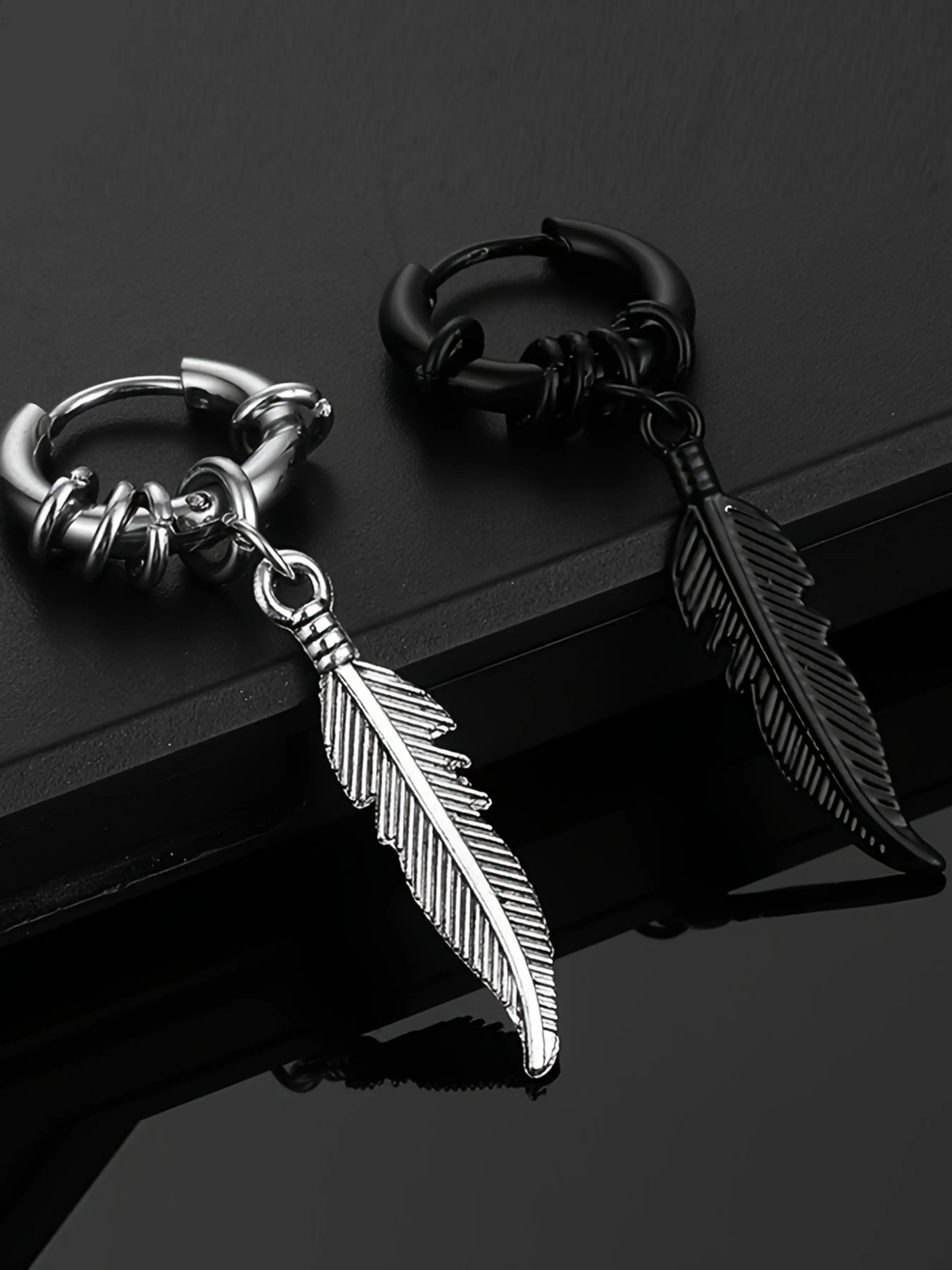 Fashionable Jewelry Stainless Steel Feather Drop Dangle Earrings Set, Unisex Daily & Party Wear, Perfect Birthday Gift for Family & Friends