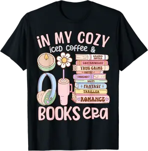 In My Iced Coffee and Books Era Bibliophile Tee Fashion T-Shirt - Dayahcolber Shop 66B0DPTV4LCG