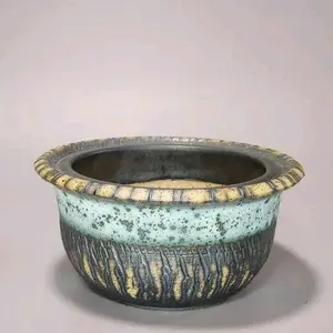 Handmade Ceramic Succulent Planter | Moonscape Crackle Glaze Clay Bowl Circular