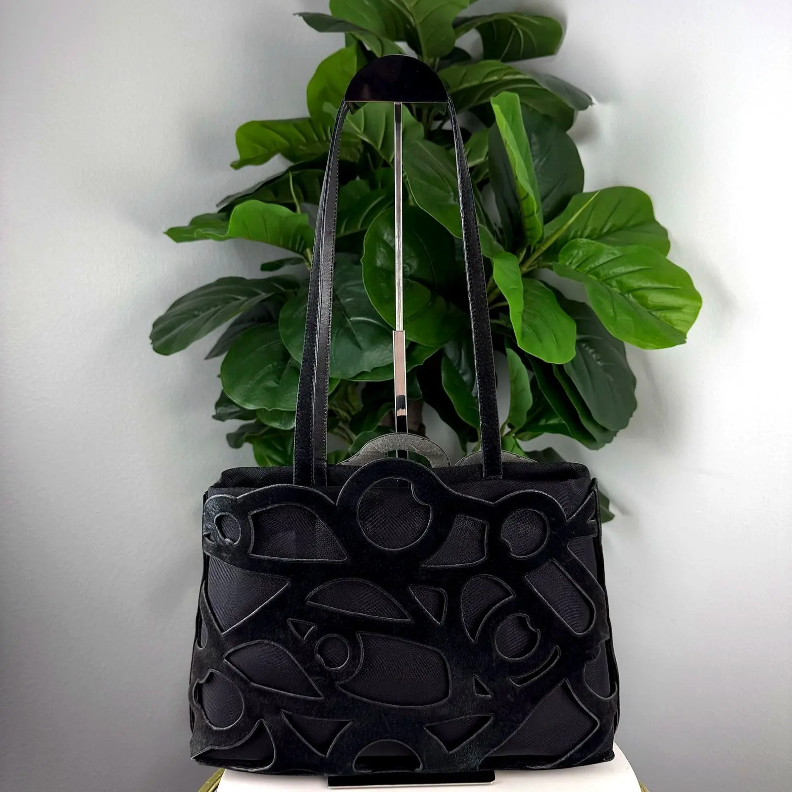 Pre-owned Leather Tote Bags Authentic Salvatore Ferragamo Black Laser Cut Tote Bag