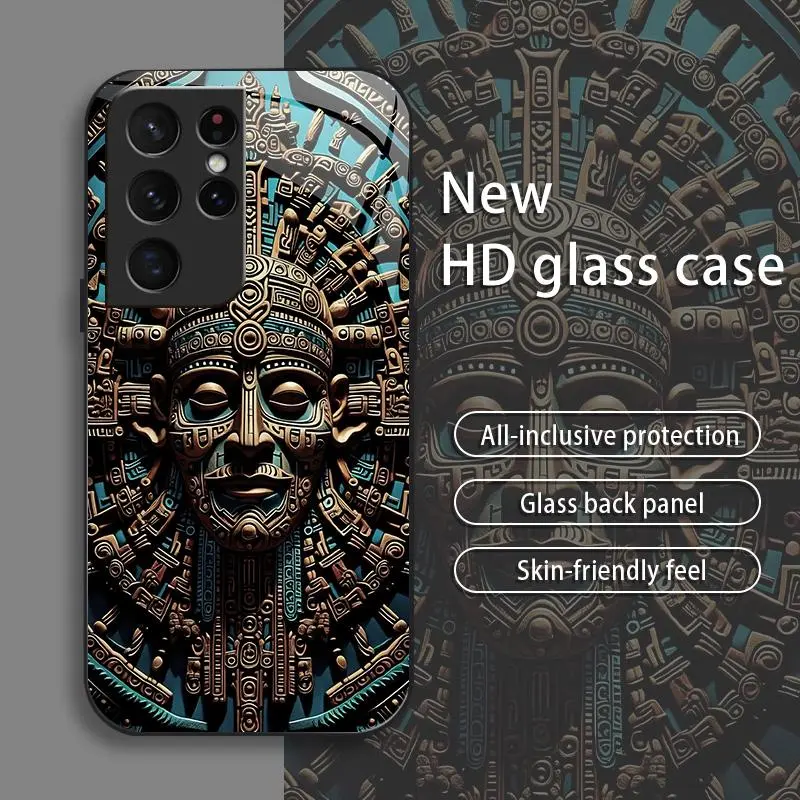 Suitable for [Galaxy S21 Ultra 5g] New high-end totem glass mobile phone case New business simple metal paint electroplated glass mobile phone case Affordable price Anti-drop and anti-fingerprint 995