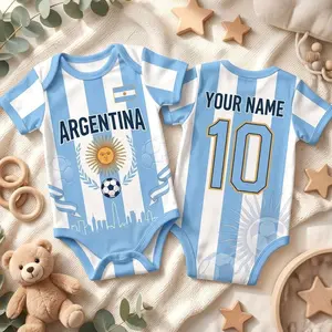 Argentina Baby Bodysuit, Personalized Argentina Soccer Jersey Bodysuit, Custom Name Number Football Baby Outfit, Argentina Fan Gift