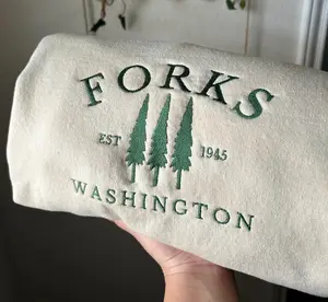 Forks Washington Embroidered Unisex Crewneck | Twilight Inspired | Pacific Northwest Apparel PNW Souvenir Sweater
