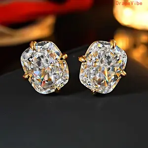 Elegant Square Claw Cubic Zirconia Stud Earrings Minimalist Copper Fashion Jewelry For Daily Wear Dates And Parties