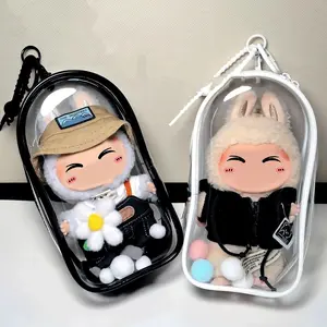 Colorful Transparent Protector Case Organizer Box for 17cm Labubu Plush Dolls Outdoor Display Bag With Keychain Doll labubu Accessories Trendy Cute Keychain