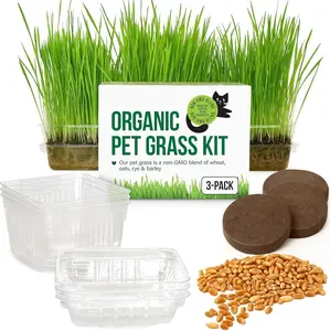 Grass for Indoor s - Growing Kit -   Grass Seeds, Soil and  Containers (Non GMO) - Locally Sourced Seeds! (3 Pack)