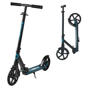 Kick Scooter for Kids Ages 8+, Teens and Adults | 2-Wheel Foldable Scooter with Adjustable Height Handlebar, Wide Anti-Slip Deck, Lightweight Aluminum Frame, Rider Up To 220 Lbs, Black And Blue