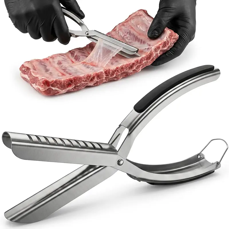 Rustproof Stainless Steel Curved Tip Rib Membrane Remover - Compact Spring BBQ Tool, Easy-Use Rib Prep Tool, Barbecue Grilling Accessories for Home Cooks, Reduces Hand Fatigue (1pc)