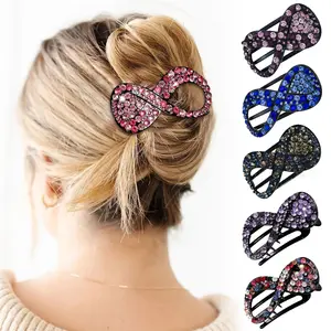 New Style Rhinestone 8-Shaped Hair Clip for Updo Bun Fashionable Back Head Claw Clip Hair Accessory