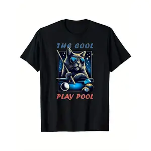 Funny "The Cool Play Pool" Cat Billiards T-Shirt |   Vintage Cotton Regular Fit