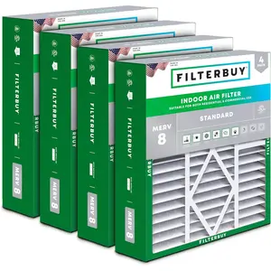 Filterbuy 20x25x5 Air Filter (4-Pack), Pleated MERV 8 Dust Defense HVAC AC Furnace Air Filters for Amana, Coleman, Goodman, Maytag, York, and More