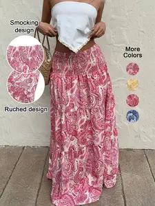 Women's Paisley Print Boho Maxi Dress, Fitted Waist Long Skirt, Comfortable All-Season Woven Fabric, Perfect for Vacation & Casual Wear, Casual Comfy Skirt