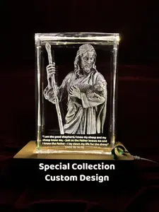 Special Collection Custom Design 3D Crystal Block of Jesus Christ Engraved Shepherd Scene with Bible Verses Decor Gift