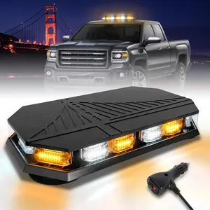 406D Rooftop Emergency Strobe Lights Bar, 102 LED Amber White Mini Beacon Safety Flashing Warning Traffic Lights Bar w/Magnetic Base for 12-24V Trucks, Construction Vehicles, Snowplow, Cars