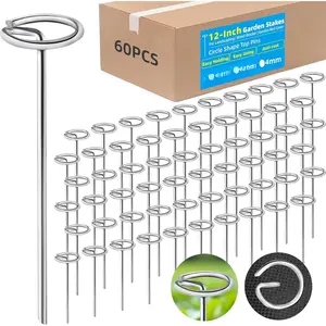 12 Inch 60 count Thick 8 Gauge 0.16 in Circle Top Landscape Fabric Pins Hard Holding,Galvanized Landscape Fabric Stakes, for Tent, Weed Barrier Fabric,  Cover,Landscape Pins Stronger Not Easy Bend
