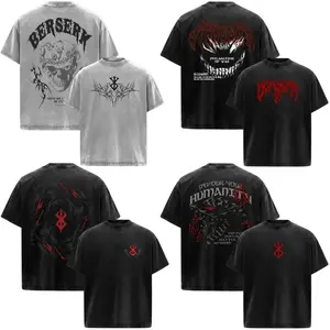 Berserk Anime Manga Acid Washed 230GSM Heavyweight Cotton T Shirt Collection - Size S to 3XL - Unisex Vintage Streetwear Oversized Crewneck Merch - Gift for Anime Fans