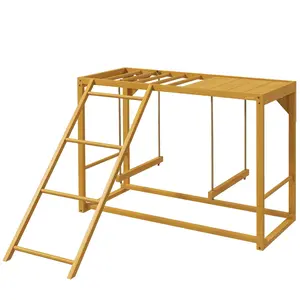 Wooden Chicken Activity Play w/ Swing Set, Natural Fir Wood Chicken Coop Toy for 3-4 Birds, Multi-Level Hen Ladder & Perch Playground, Eco-Friendly Poultry Accessories for Backyard Flock, Promotes Exercise & Anti-Boredom Enrichment