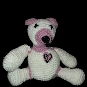 Deady Bear - White and Pink Knitted Toy with Heart Detailing
