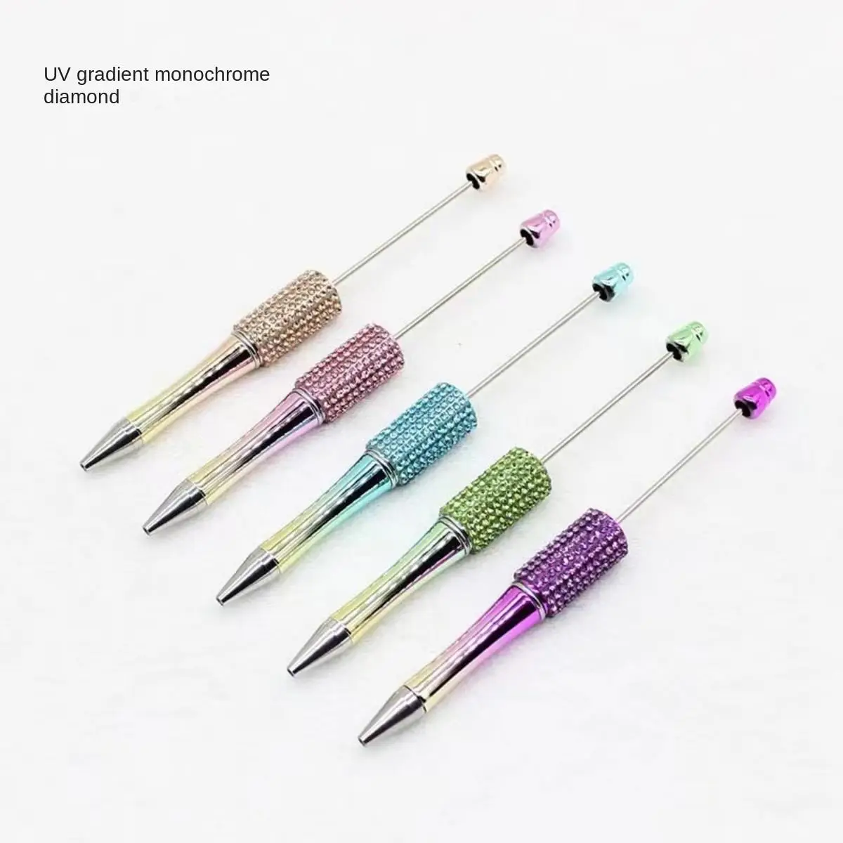 Rhinestone Decor Beaded Pen, 5 Counts/set Good-looking Trendy Crystal Diamond Rotating DIY Ballpoint Pen, Trendy DIY Ballpoint Pen