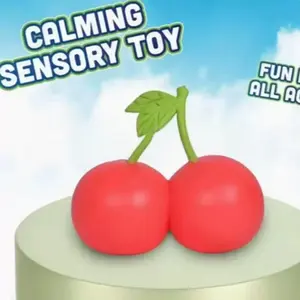 Double Cherry Squishy Stress Relief Toy Soft TPR Material Stretchable Slow Rebound Fidget Toy for Kids Teens Adults Perfect Gift for Children's Day Birthday