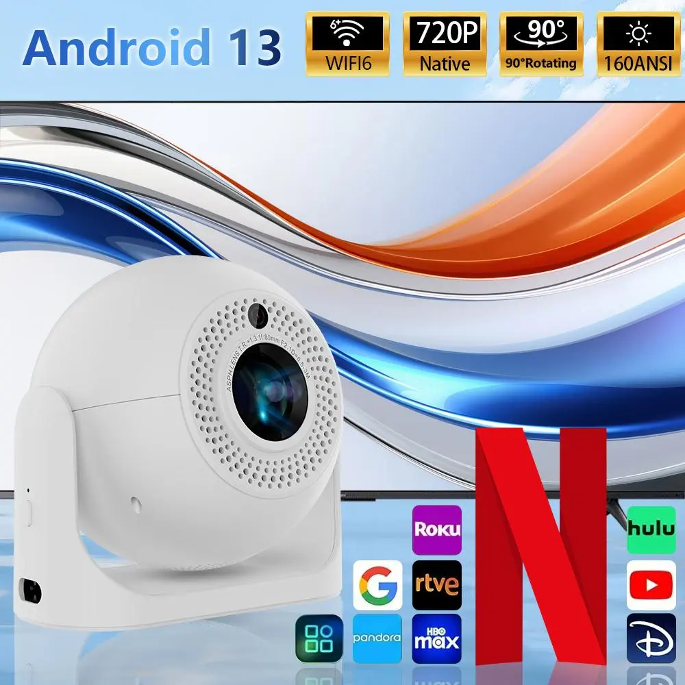 DEYSINN-Smart Mini Projector JY-360 with Amlogic T950S, 720P HD LED Display, 160 ANSI Lumens, Android 13 System, Dual-Band WiFi 2.4G/5G, Bluetooth 5.2, Auto Keystone, 200" Screen, Portable Home Theater Beamer for Movies & Gaming