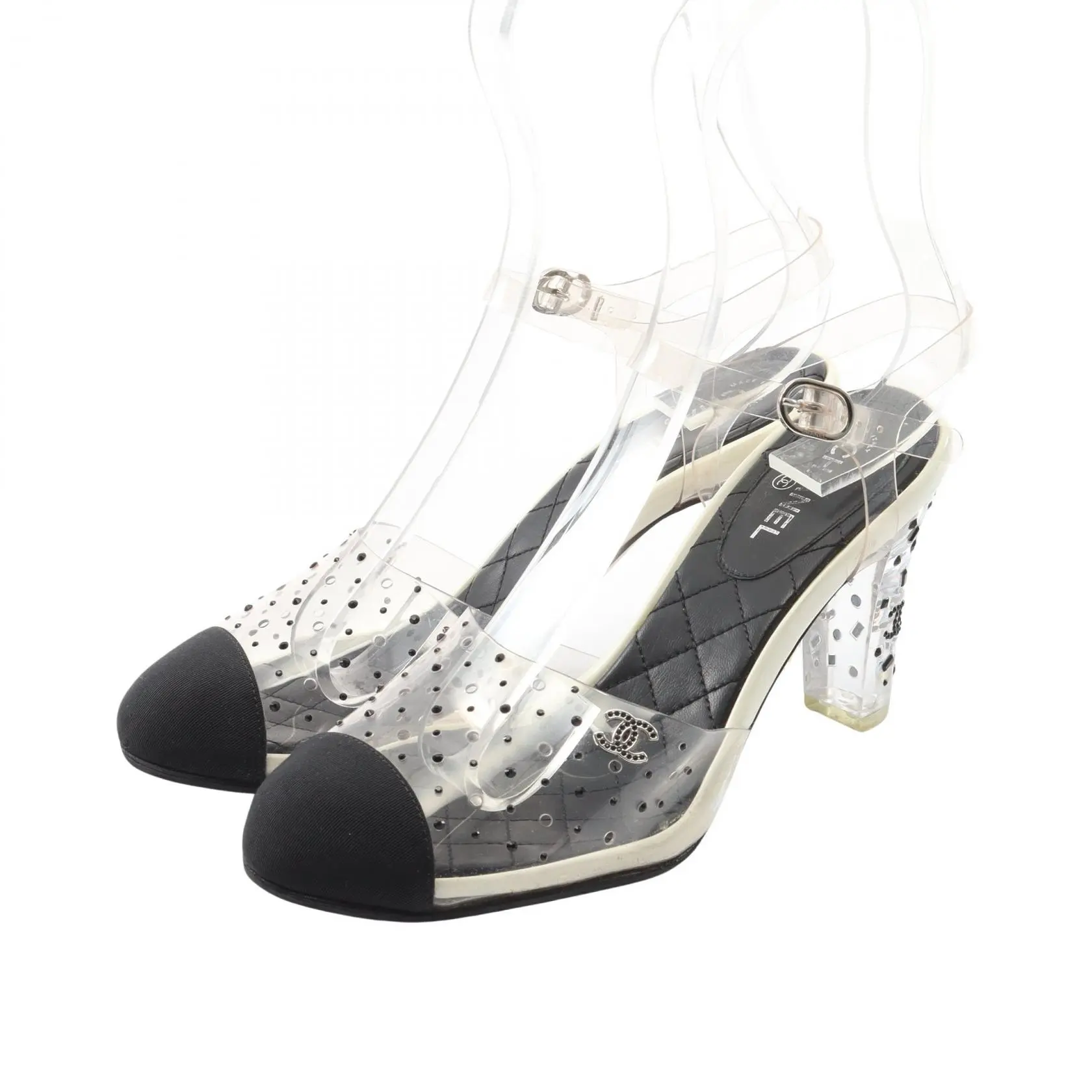Pre-owned CHANEL Plastic Small Leather Goods Coco Mark Rhinestone PVC Coated Canvas Sandals