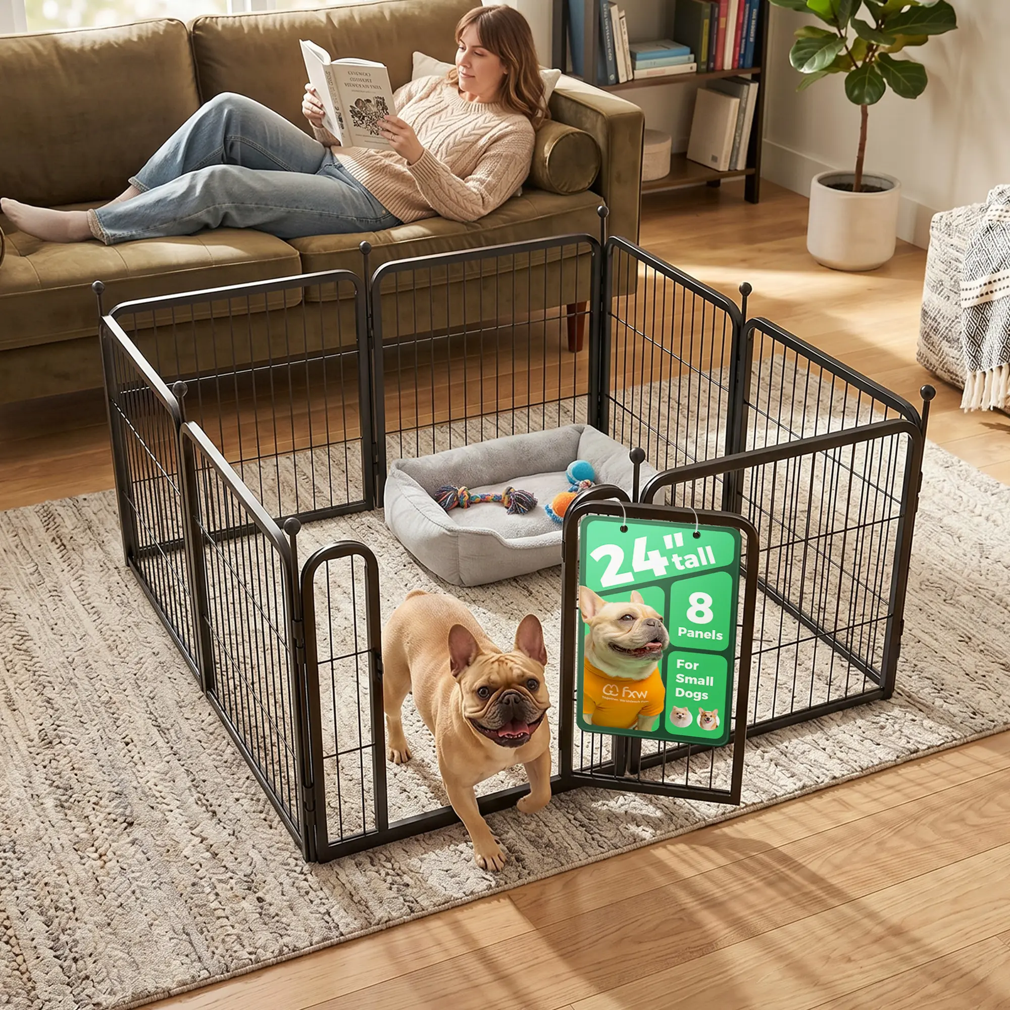 FXW Rollick Unleashed Dog Playpen for Indoor, Yard, RV Camping, 24"/32"/40"/45"/50" Height, 2/4/6/8/16/24/32/48 Panels for Small, Medium, and Large Dogs, Black/White│Patented