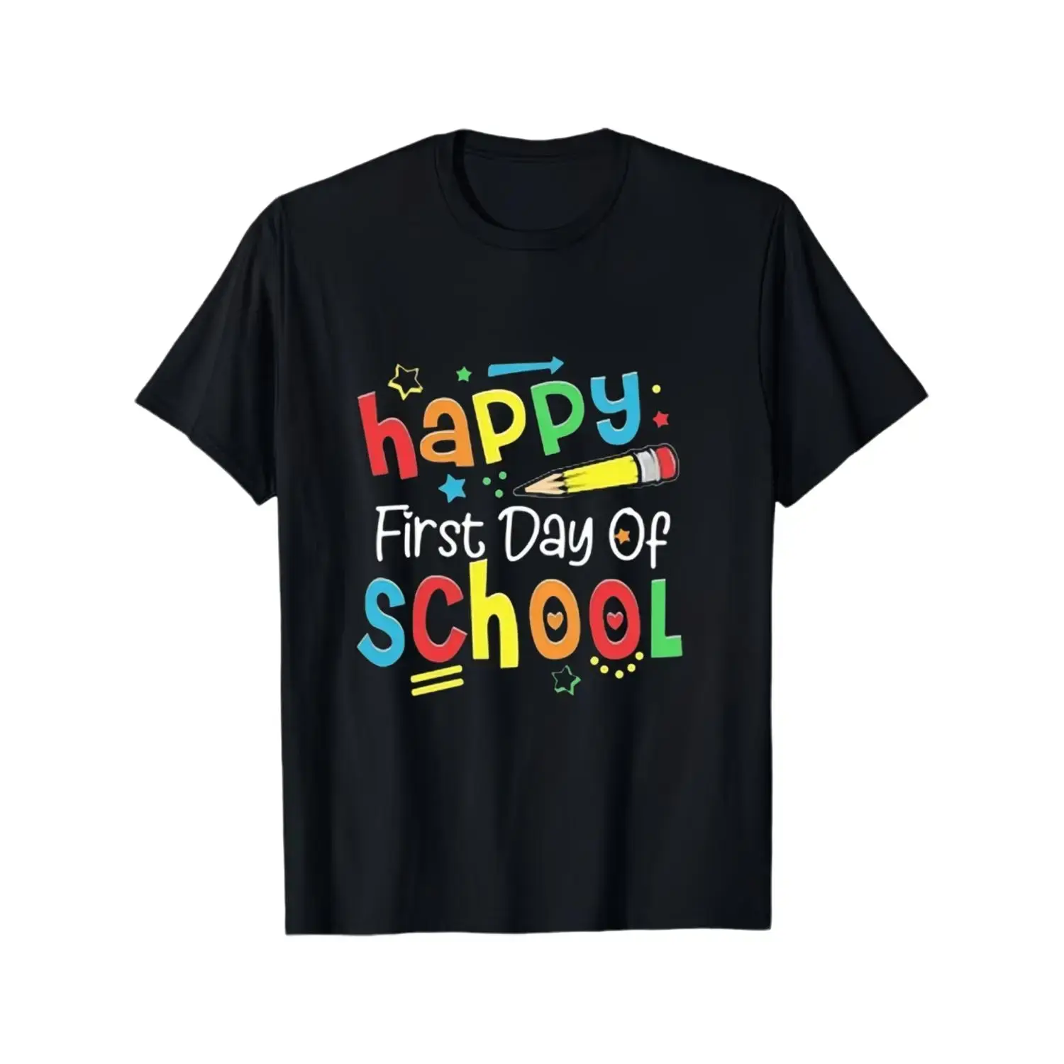 Happy First Day Of School Cute Pencil Star Design Tshirt, Boys Girls Back To School Short Sleeve Top, First Day of School Picture Day Clothing