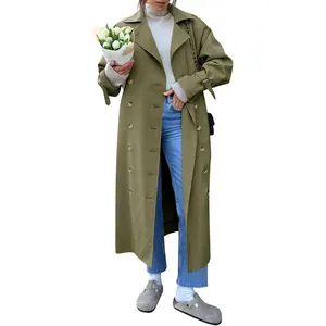 Womens Long Trench Coat Oversized Double Breasted Windproof Classic Lapel Casual Fall Overcoat Tops Womenswear