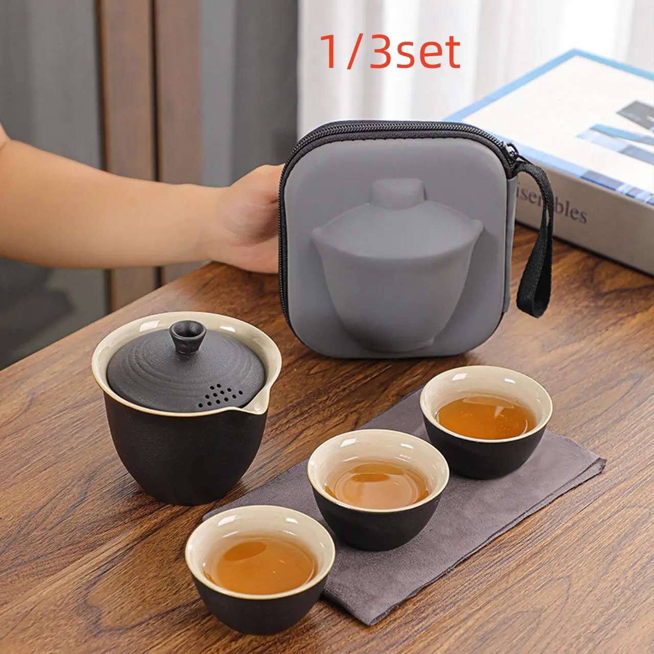 Portable Travel Tea Set with Teapot and Three Cups, Outdoor Tea Accessories Gift for Christmas, New Year, and Mother's Day, Tea Party Set