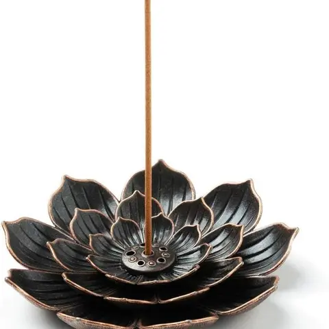 Brass Finish Lotus Shape Incense Burner - Stick-Hold Ready Metal Holder, Detachable Ash Catcher, Anti-Bacterial, 24-Month Durability, Easy-to-Clean Indoor Home Fragrance Accessory for Meditation