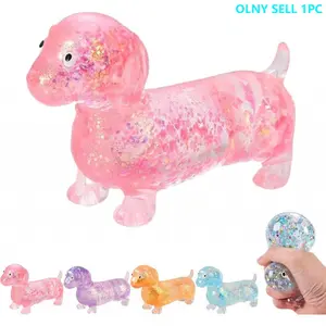 Glowing malted sausage-shaped dog squeeze toy with slow rebound for stress relief, shiny and soft sausage-shaped dog toy, restless sitting and squeezing toy, stress-relieving gift suitable for various occasions/festive presents, Fidget Squeeze