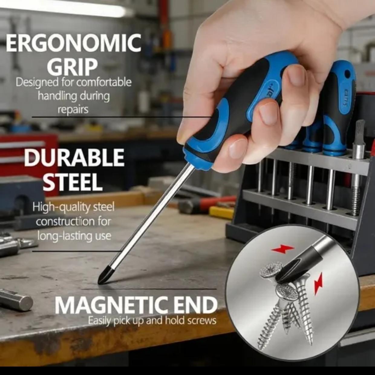 11-Piece Screwdriver Set, High Hardness and Toughness, Professional Tool Material, Ultra-Hard and Strong Magnetic, Large and Small Sizes, Stubby Screwdrivers, Phillips and Slotted Screwdrivers, for Home Use