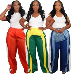 Women's Baggy Wide Leg Pants Casual Drawstring Elastic Waist Contrast Color Workout Y2K Track Pants