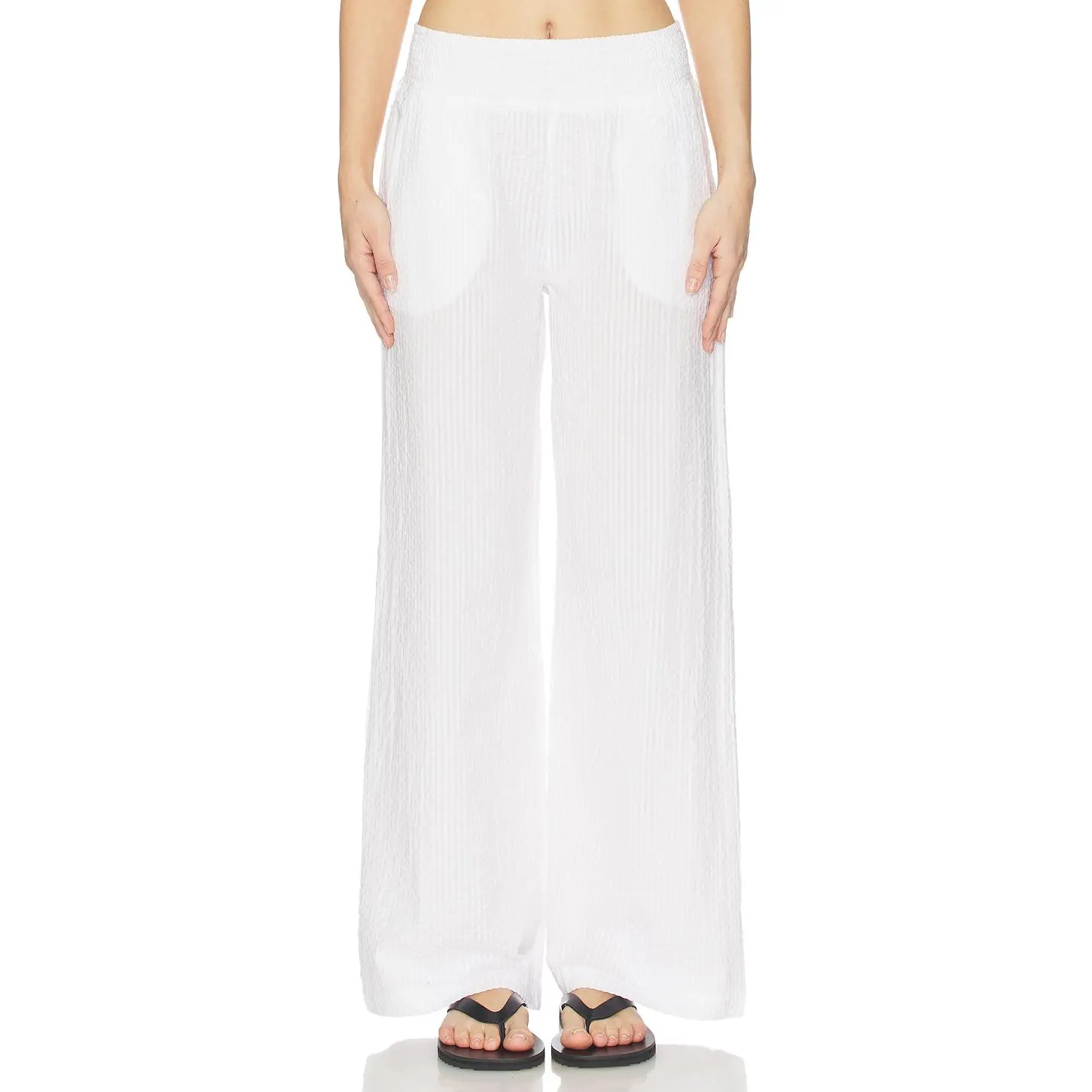 Bobi Wide Leg Pant Smocked in White
