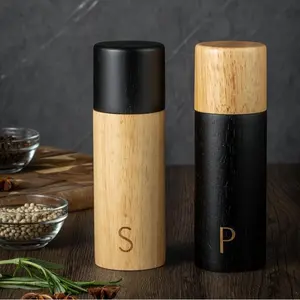 Wooden Manual Salt & Pepper Mill Set, 2 Counts/set Modern Simple Seasoning Utensils, Seasoning Container for Home Kitchen Restaurant Salt Pepper Shakers